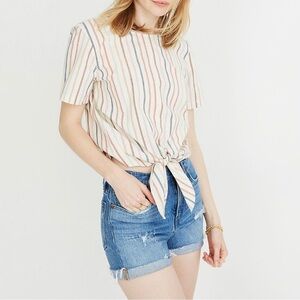 Madewell High-Rise Distressed Cuffed Denim Shorts in Jordie Wash